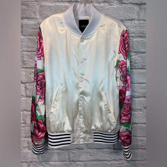Joyrich Men’s Small Rose City White Satin Bomber Jacket - Floral Sleeves - Picture 7 of 13
